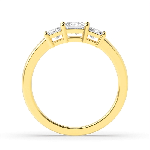 4 Prong Princess Yellow Gold Basket setting Trilogy Engagement Rings
