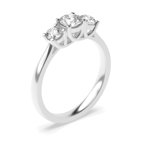 Trilogy Round Moissanite Ring In White Gold 4 Prong Setting