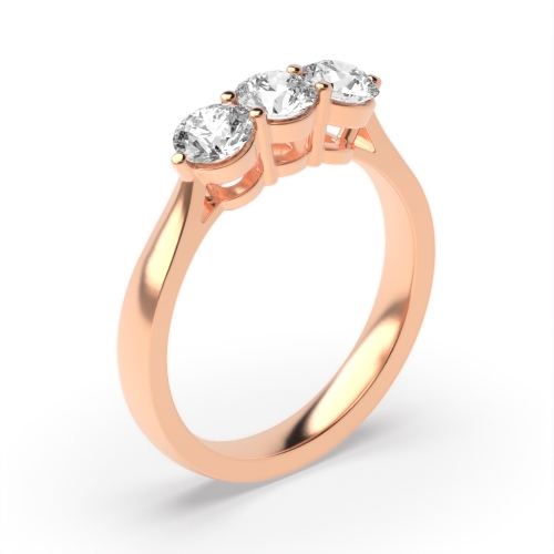 4 Prong Round Rose Gold Ending shared claws Trilogy Engagement Rings
