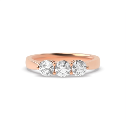 4 Prong Round Rose Gold Ending shared claws Trilogy Engagement Rings