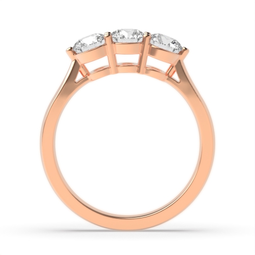 4 Prong Round Rose Gold Ending shared claws Trilogy Engagement Rings