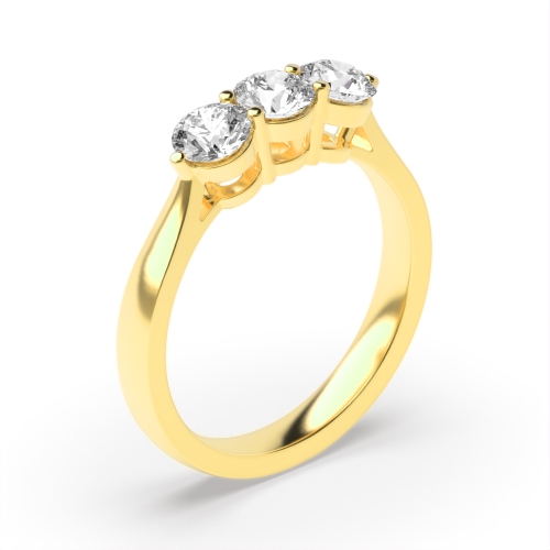 4 Prong Round Yellow Gold Ending shared claws Engagement Rings
