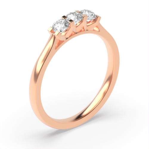 4 Prong Round Rose Gold V style setting Trilogy Engagement Rings