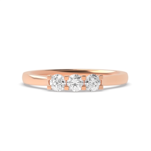 4 Prong Round Rose Gold V style setting Trilogy Engagement Rings