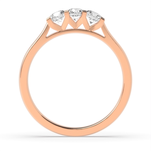 4 Prong Round Rose Gold V style setting Trilogy Engagement Rings