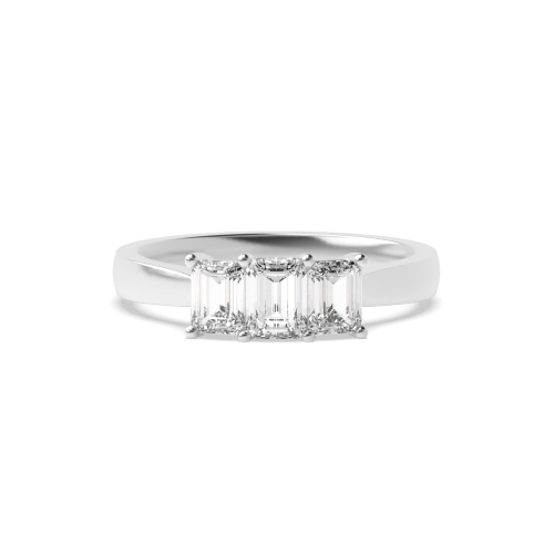 4 Prong Emerald Raised Setting Three Stone Engagement Ring