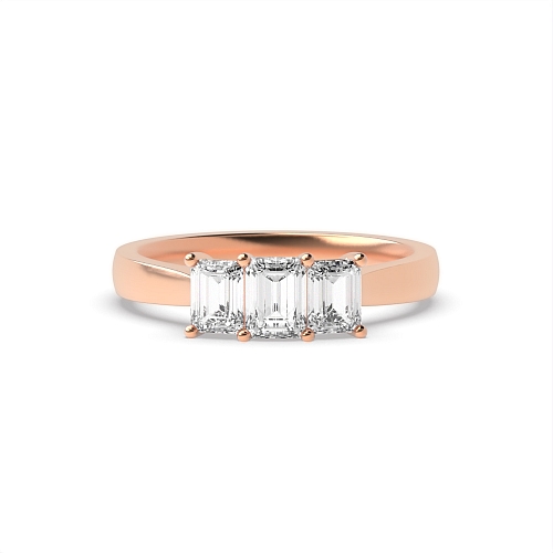 4 Prong Emerald Rose Gold Raised setting shared claw Trilogy Engagement Rings