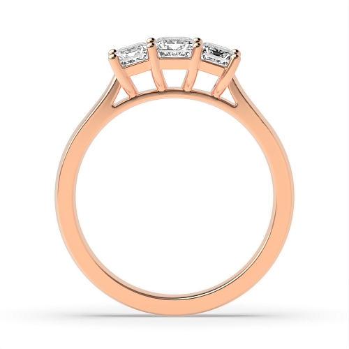 4 Prong Emerald Rose Gold Raised setting shared claw Trilogy Engagement Rings
