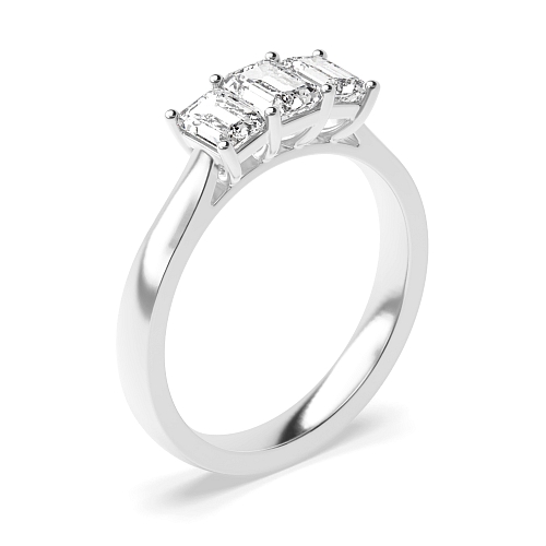 4 Prong Emerald Raised setting shared claw Naturally Mined Diamond Trilogy Engagement Rings