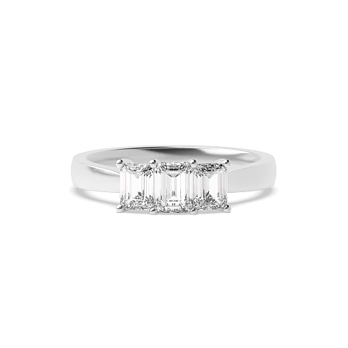 4 Prong Emerald Raised setting shared claw Naturally Mined Diamond Trilogy Engagement Rings