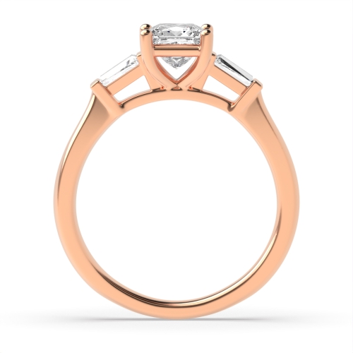 4 Prong Princess Rose Gold With baguette on side Trilogy Engagement Rings
