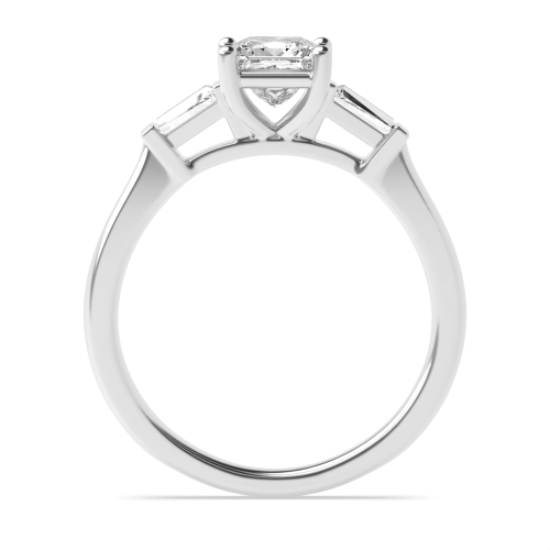 4 Prong Princess with baguette on side Three Stone Diamond Ring