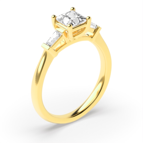 4 Prong Princess Yellow Gold With baguette on side Engagement Rings