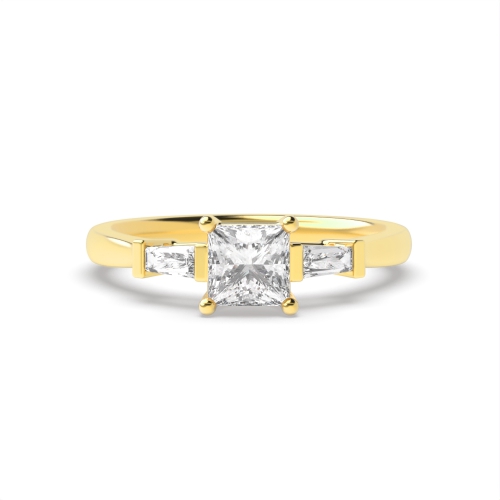 4 Prong Princess Yellow Gold With baguette on side Engagement Rings