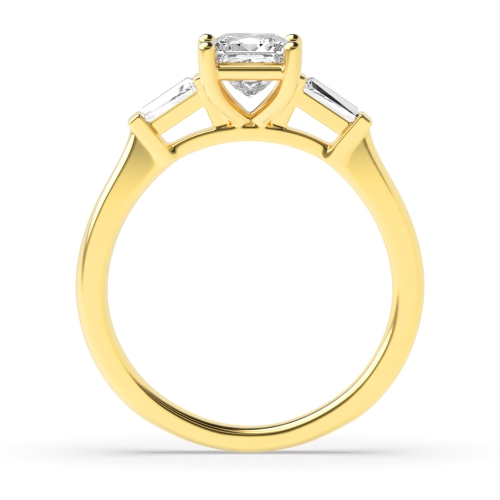 4 Prong Princess Yellow Gold With baguette on side Engagement Rings