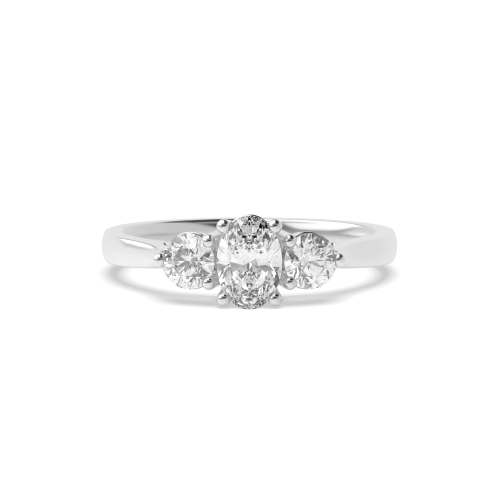 4 Prong Oval Three Stone Engagement Ring