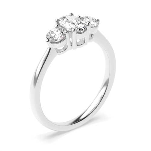 4 Prong Setting Oval Trilogy Moissanite Rings In Yellow Gold
