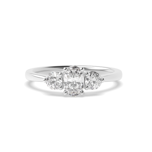 4 Prong Oval with round on side Three Stone Engagement Ring