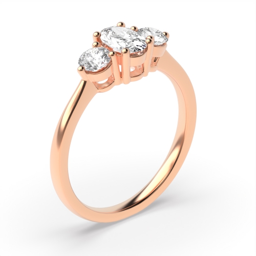 4 Prong Oval Rose Gold With round side Trilogy Engagement Rings