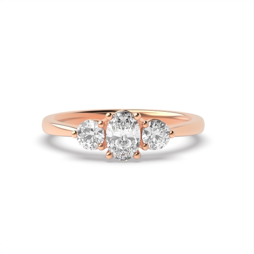 4 Prong Oval Rose Gold With round side Trilogy Engagement Rings