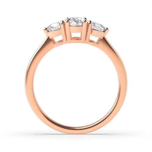 4 Prong Oval Rose Gold With round side Trilogy Engagement Rings