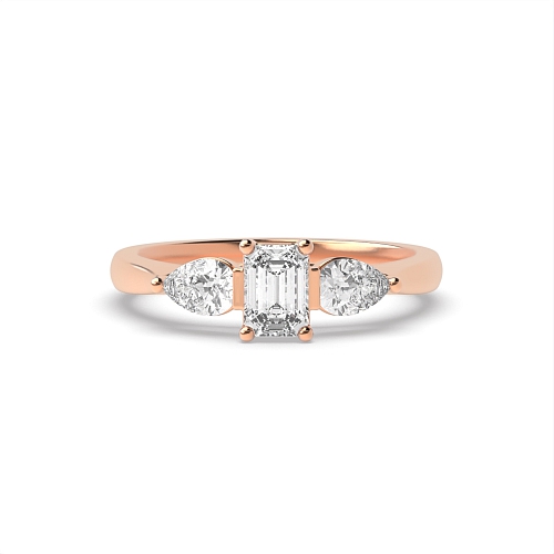 4 Prong Emerald Rose Gold With pear on side Trilogy Engagement Rings