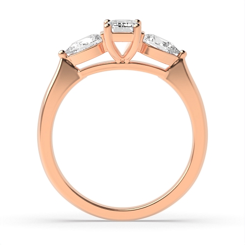 4 Prong Emerald Rose Gold With pear on side Trilogy Engagement Rings