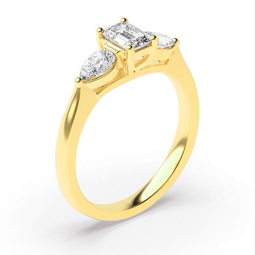 4 Prong Emerald Yellow Gold With pear on side Engagement Rings