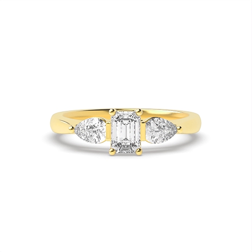 4 Prong Emerald Yellow Gold With pear on side Engagement Rings
