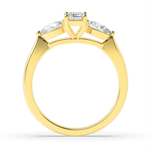 4 Prong Emerald Yellow Gold With pear on side Engagement Rings