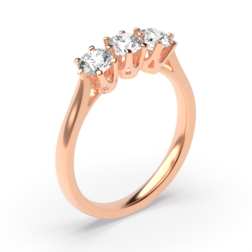 6 Prong Round Rose Gold Crown set Trilogy Engagement Rings