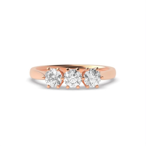 6 Prong Round Rose Gold Crown set Trilogy Engagement Rings