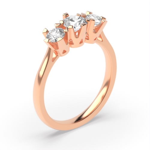 6 Prong Round Rose Gold Vintage style Trilogy Engagement Rings