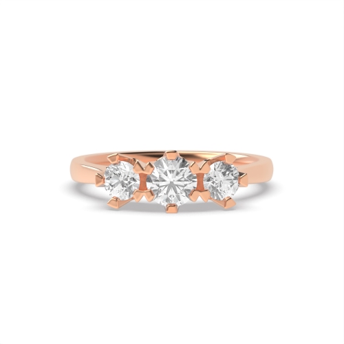 6 Prong Round Rose Gold Vintage style Trilogy Engagement Rings