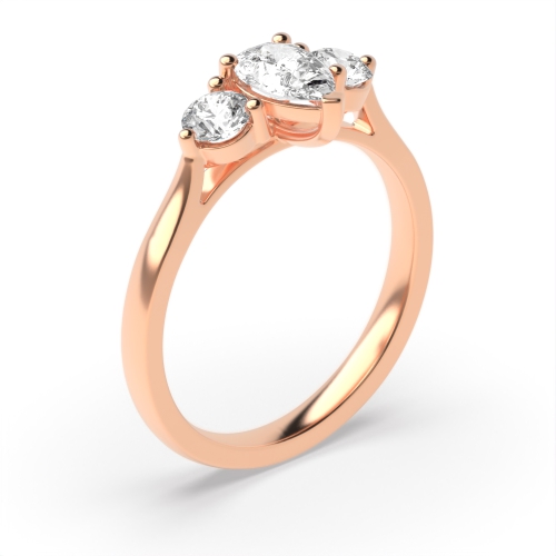 Prong Pear Rose Gold With round on side Trilogy Engagement Rings
