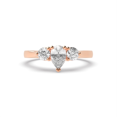 Prong Pear Rose Gold With round on side Trilogy Engagement Rings