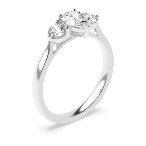 Prong Pear With round on side Naturally Mined Diamond Trilogy Engagement Rings