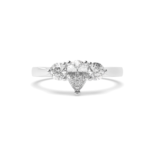 Prong Pear With round on side Naturally Mined Diamond Trilogy Engagement Rings