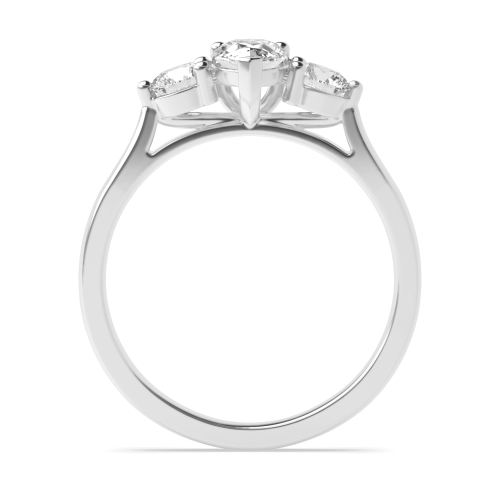 Prong Pear With round on side Naturally Mined Diamond Trilogy Engagement Rings