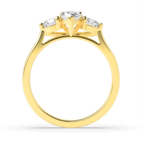 Prong Pear Yellow Gold With round on side Trilogy Engagement Rings