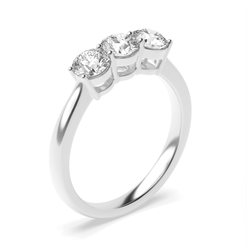 4 Prong Round White Gold Three Stone Engagement Rings