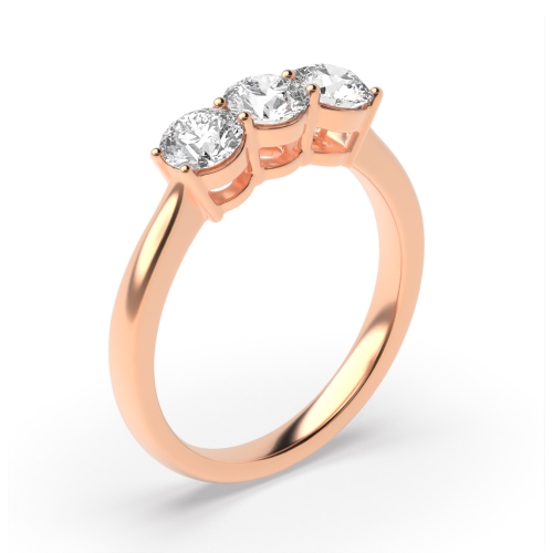 4 Prong Round Rose Gold Shared claws Trilogy Engagement Rings