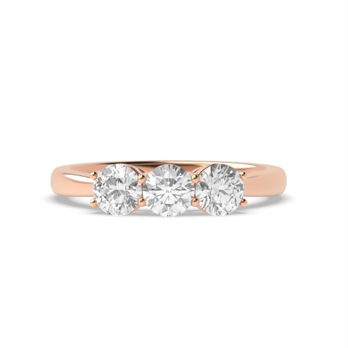 4 Prong Round Rose Gold Shared claws Trilogy Engagement Rings