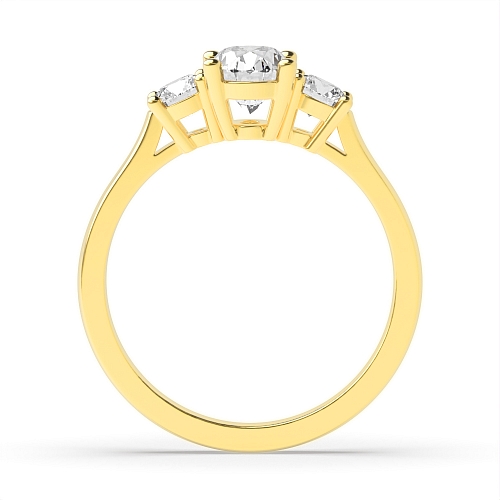 4 Prong Oval Yellow Gold Separate claws graduating Trilogy Engagement Rings
