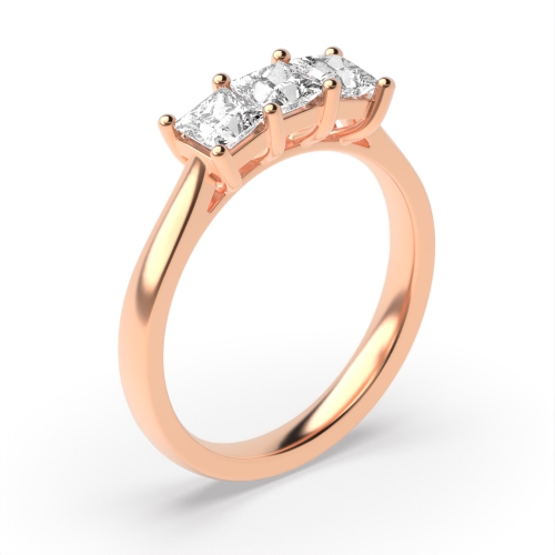 4 Prong Princess Rose Gold Three Stone Diamond Rings