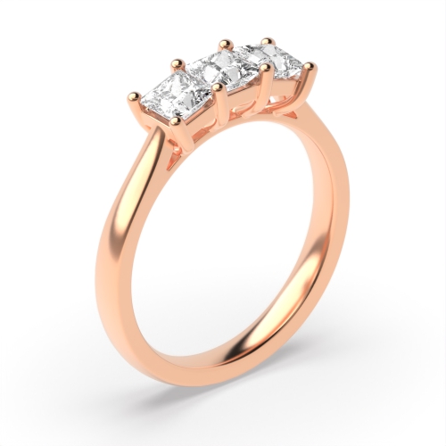 4 Prong Princess Rose Gold Shared claws tappered shoulder Trilogy Engagement Rings