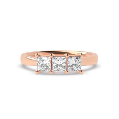 4 Prong Princess Rose Gold Shared claws tappered shoulder Trilogy Engagement Rings