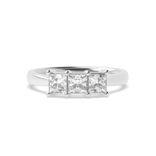 4 Prong Princess Shared Claws Three Stone Diamond Ring