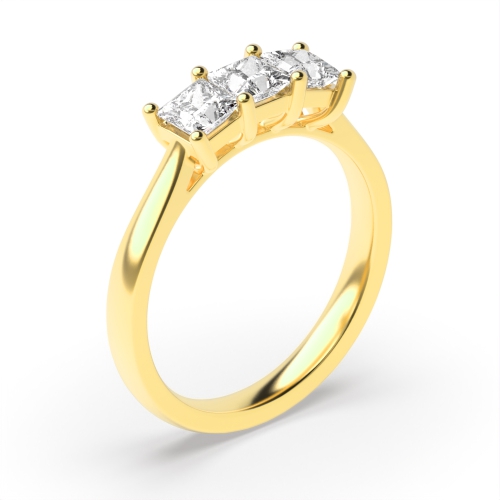 4 Prong Princess Yellow Gold Shared claws tappered shoulder Engagement Rings