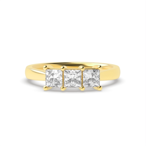 4 Prong Princess Yellow Gold Shared claws tappered shoulder Engagement Rings